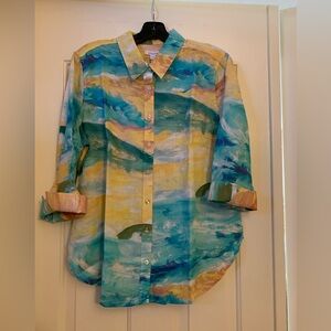 Chico’s Colorful No-iron Linen Button-Up Shirt size 2(L-12).